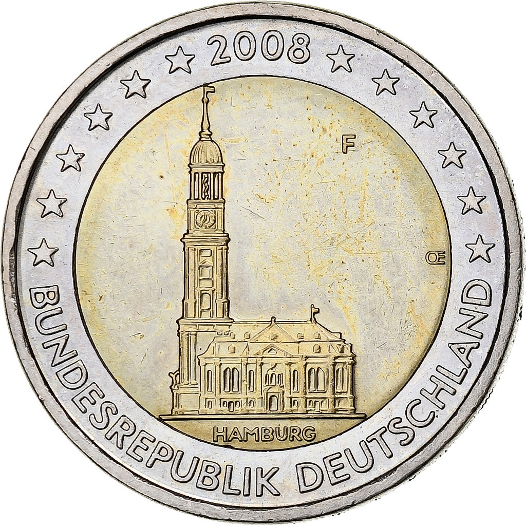 GERMANIA - REPUBBLICA FEDERALE, 2 Euro, 2008, Stuttgart, BB+, Bi-metallico