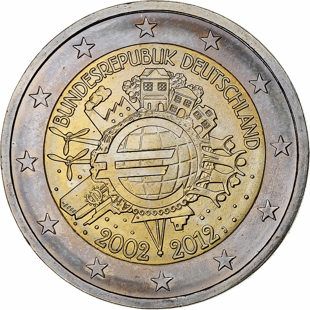 Germany, 2 Euro, 10 ans de l'Euro, 2012, Hambourg, MS(63), Bi-Metallic