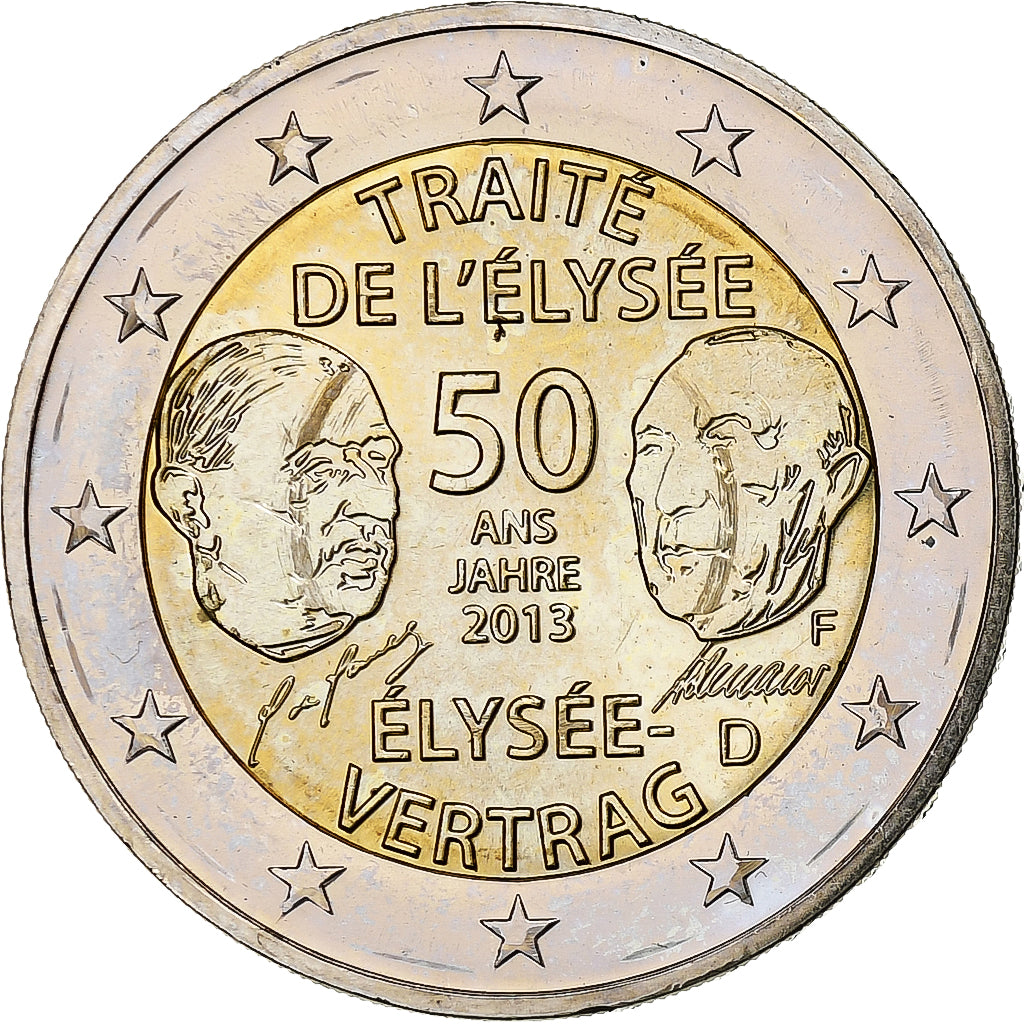 Deutschland, 2 Euro, Traité de l'Elysée, 2013, Stuttgart, UNZ, Bi-Metallic