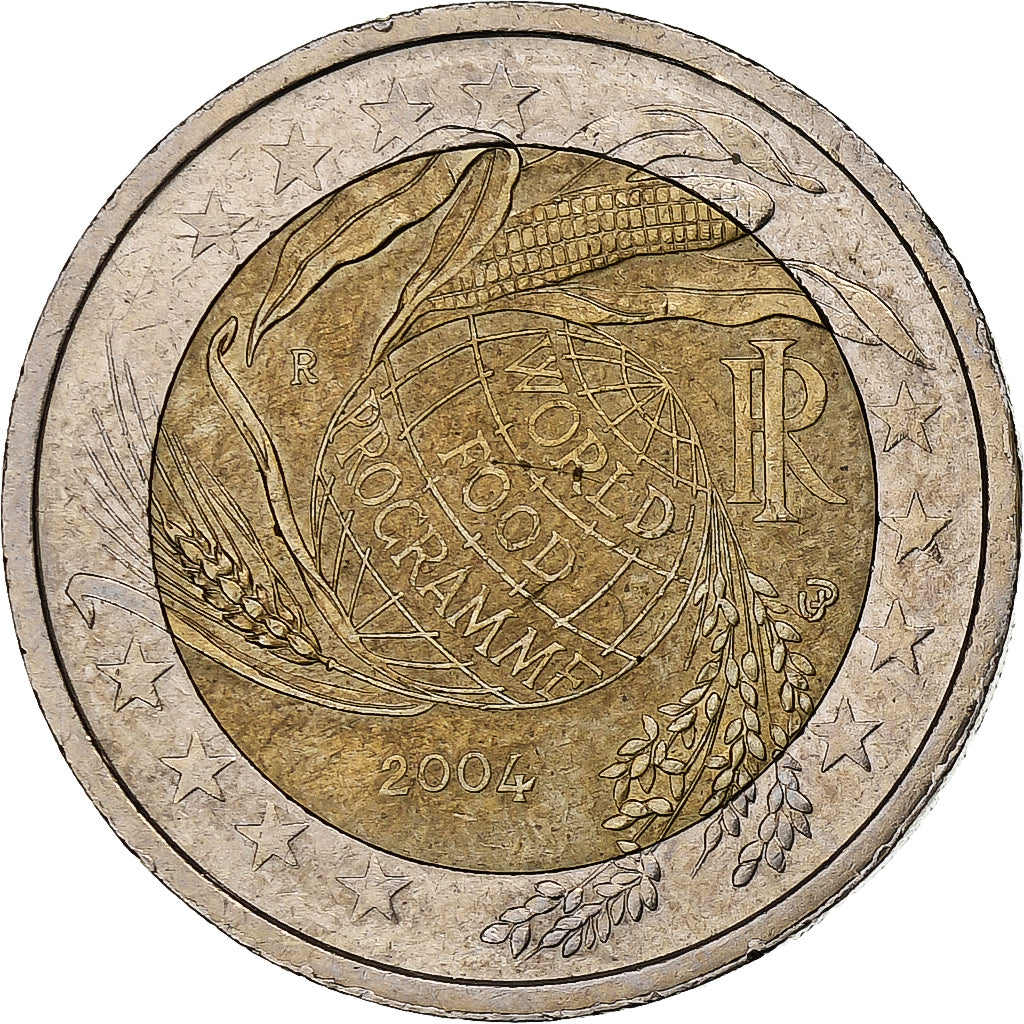 Itália, 2 Euro, World Food Program globe, 2004, Rome, AU(50-53), Bimetálico