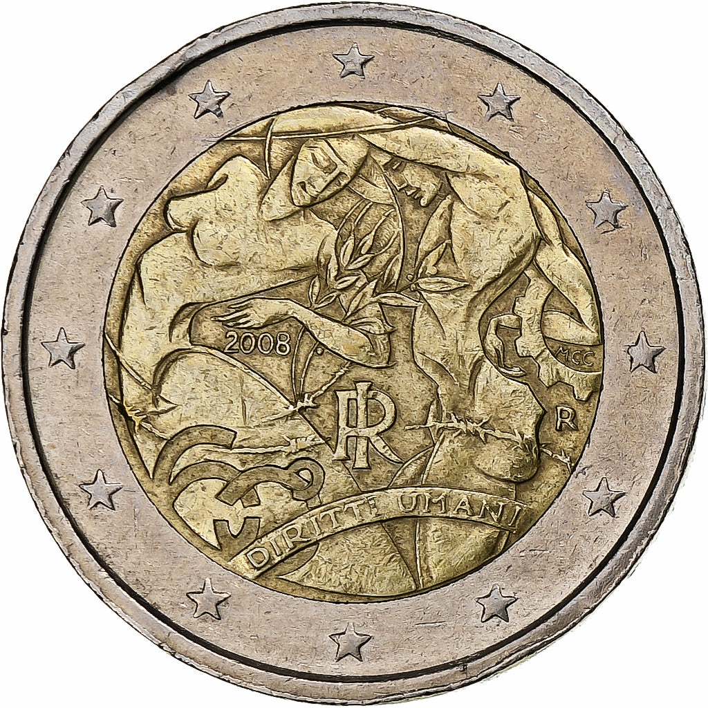 Italy, 2 Euro, Diritti Umani, 2008, AU(50-53), Bi-Metallic, KM:301