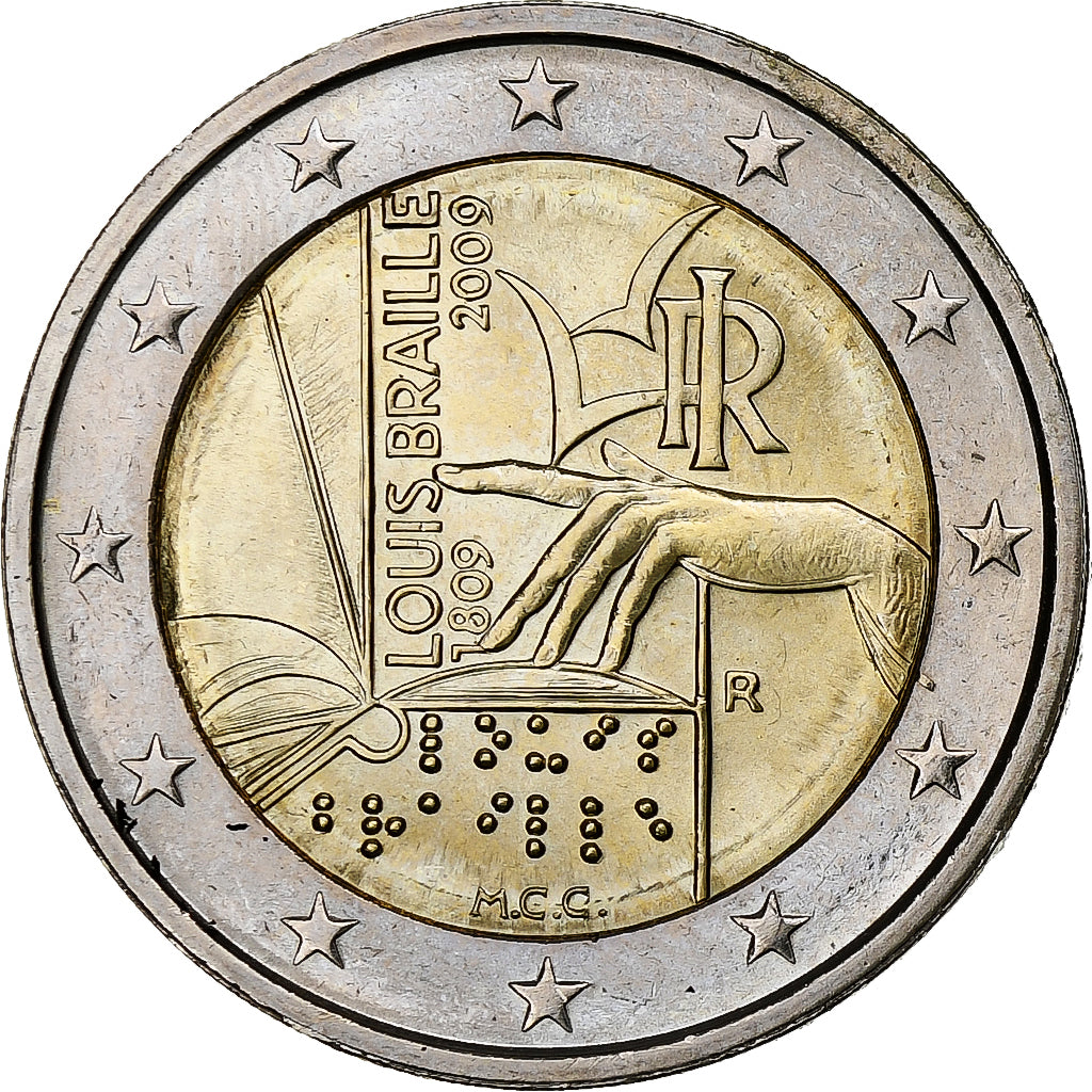 Italy, 2 Euro, Louis Braille, 2009, Rome, MS(60-62), Bi-Metallic, KM:310