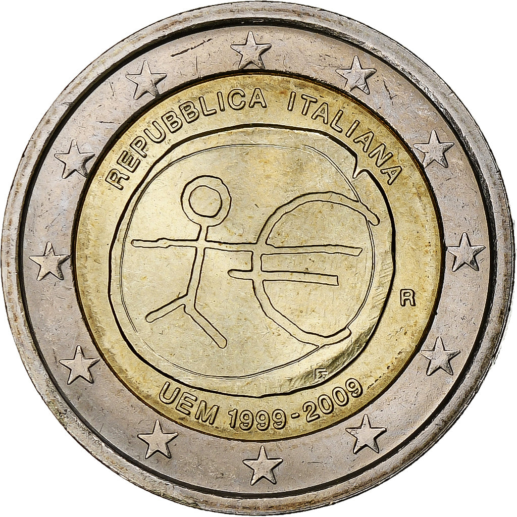 Włochy, 2 Euro, European Monetrary Union, 10th Anniversary, 2009, Rome, MS(63)