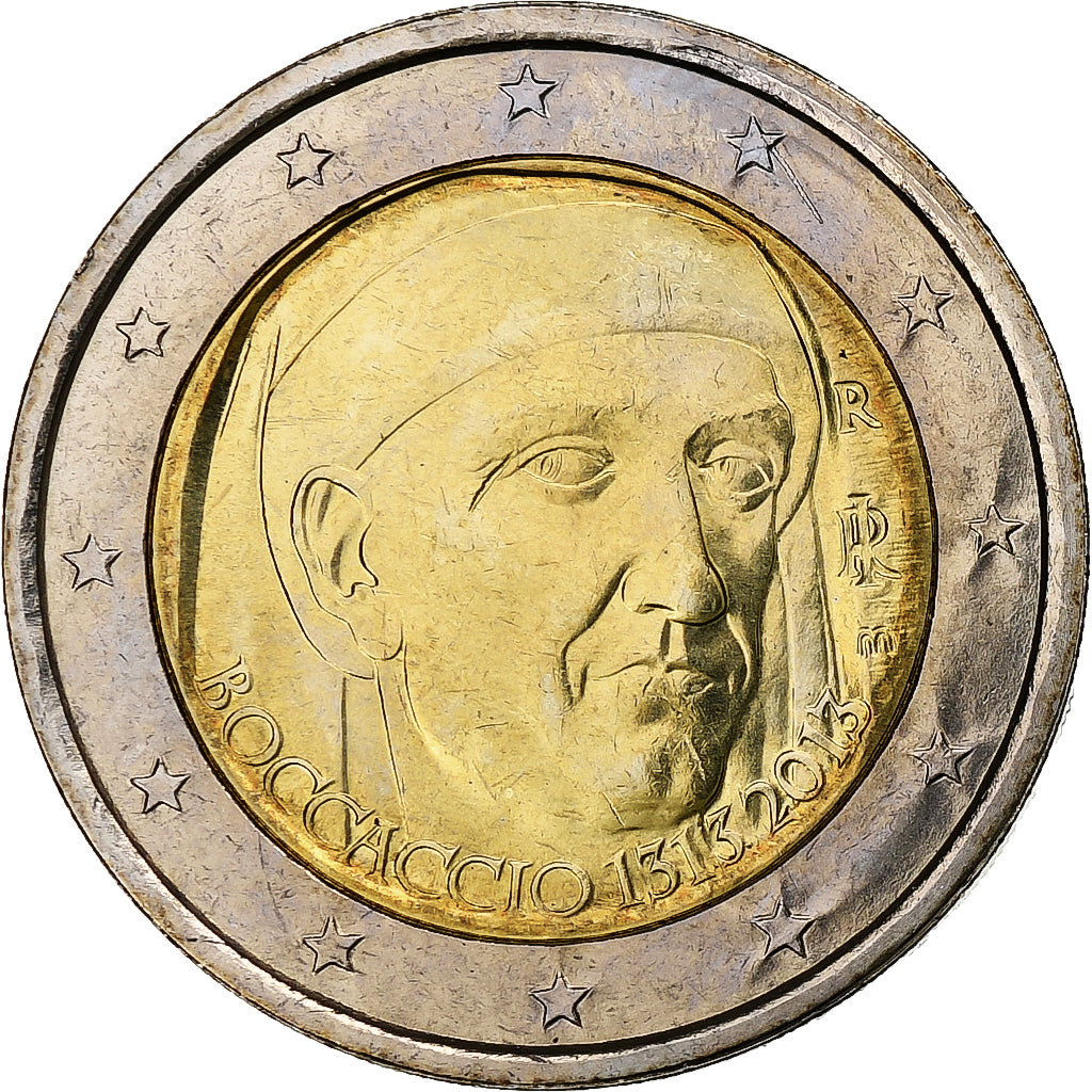 Italy, 2 Euro, Boccaccio, 2013, Rome, MS(63), Bi-Metallic, KM:New
