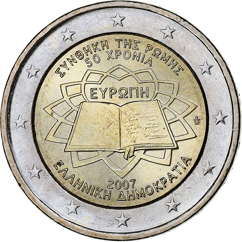 Greece, 2 Euro, Traité de Rome 50 ans, 2007, Athens, MS(63), Bi-Metallic