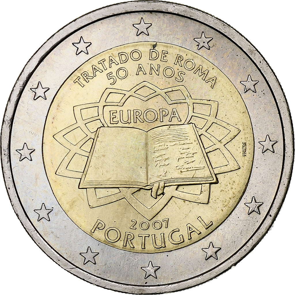 Portugal, 2 Euro, Traité de Rome 50 ans, 2007, MS(60-62), Bi-Metallic, KM:771