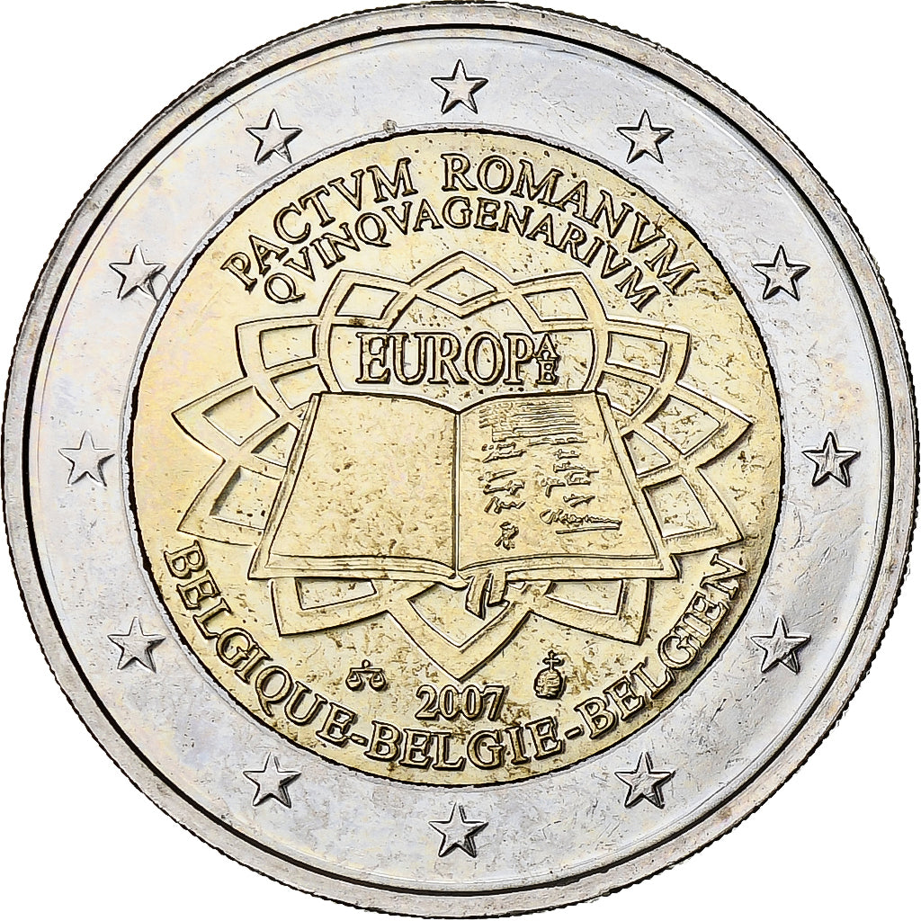 Belgia, 2 Euro, Traité de Rome 50 ans, 2007, Brussels, AU(55-58), Bimetaliczny