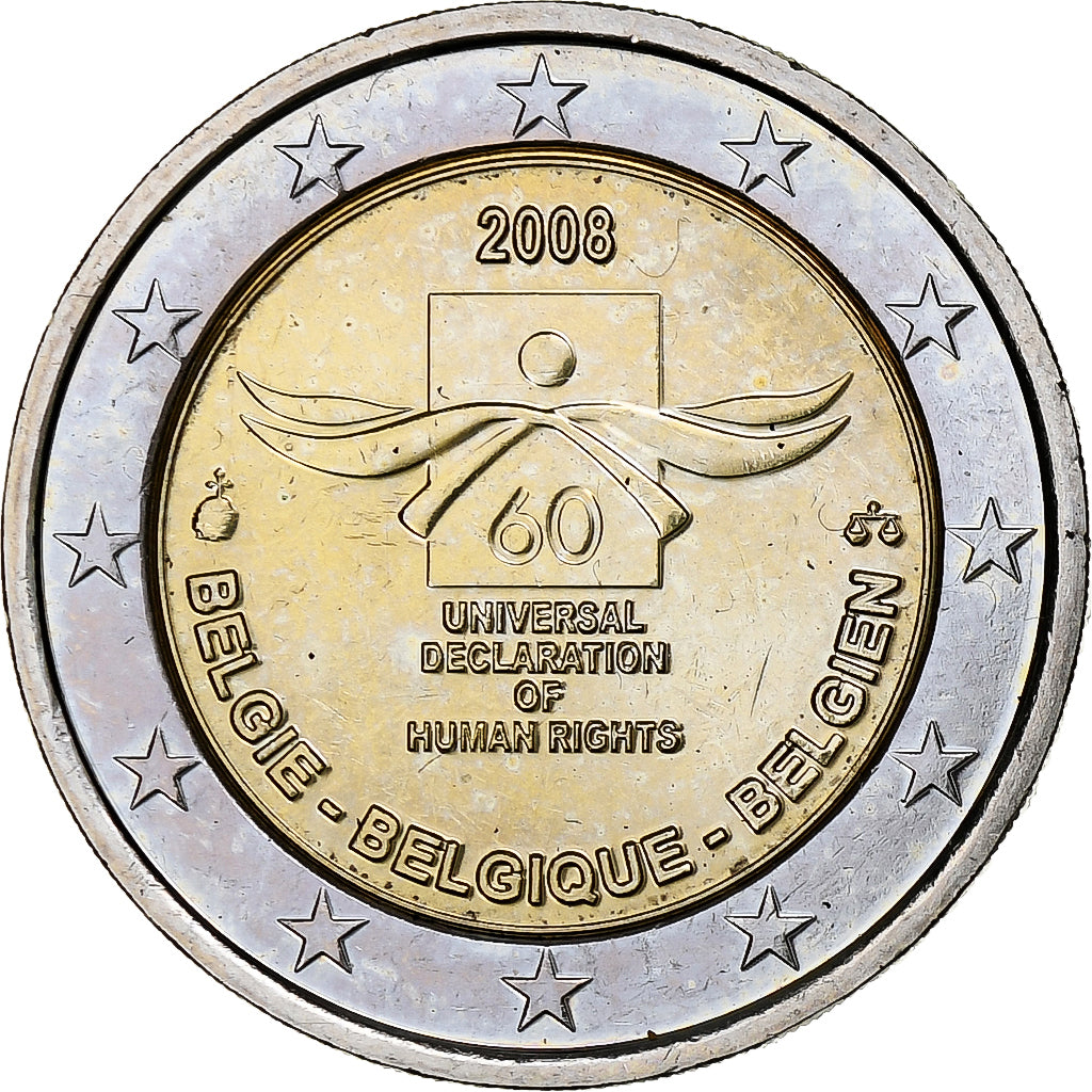 België, 2 Euro, Déclaration des Droits de l'Homme, 2008, Brussels, PR