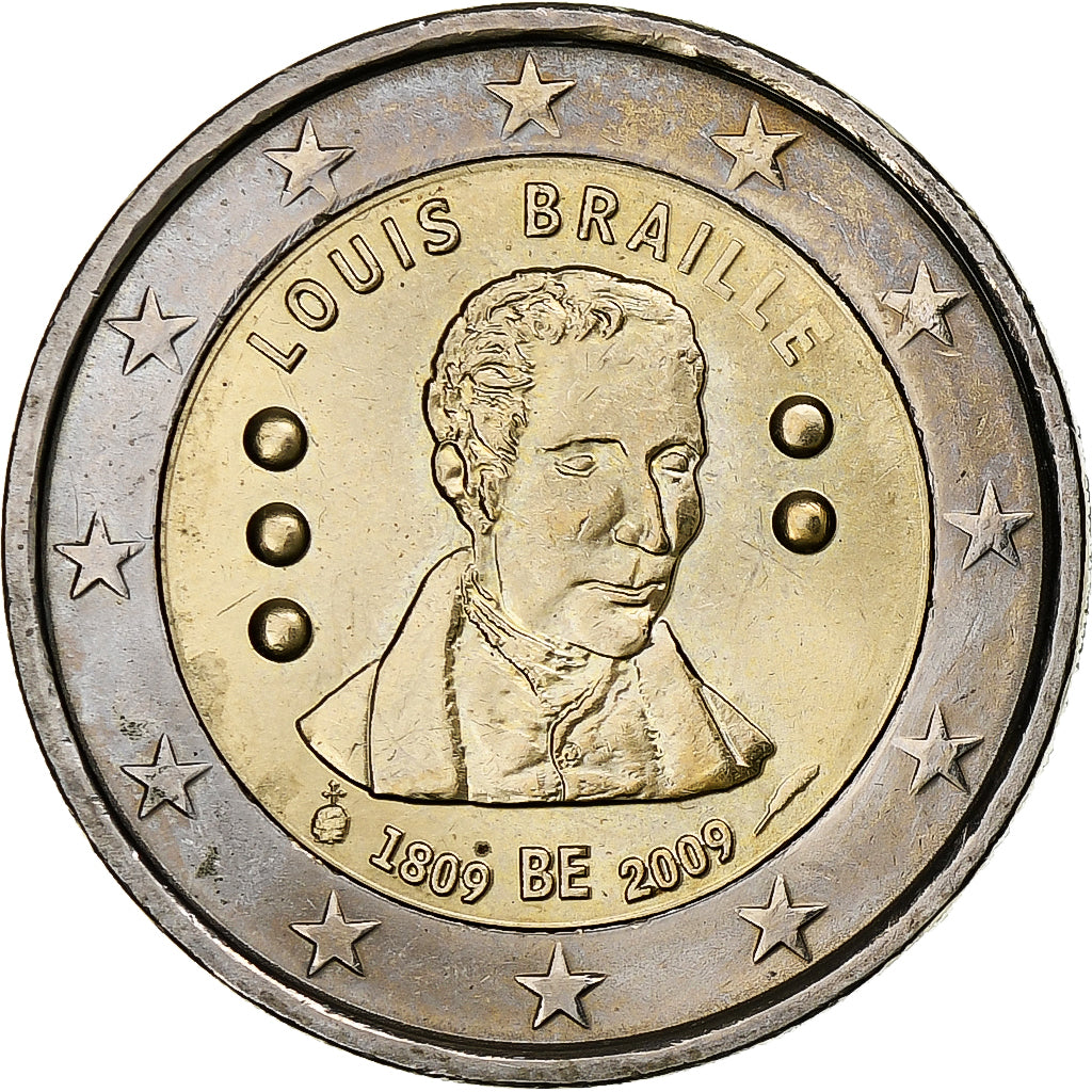 België, 2 Euro, Louis Braille, 2009, Brussels, PR, Bi-Metallic, KM:288