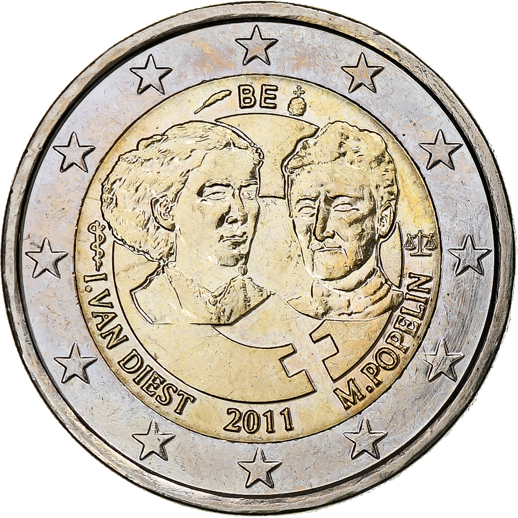 België, 2 Euro, Women's Day, 2011, Brussels, PR, Bi-Metallic, KM:308