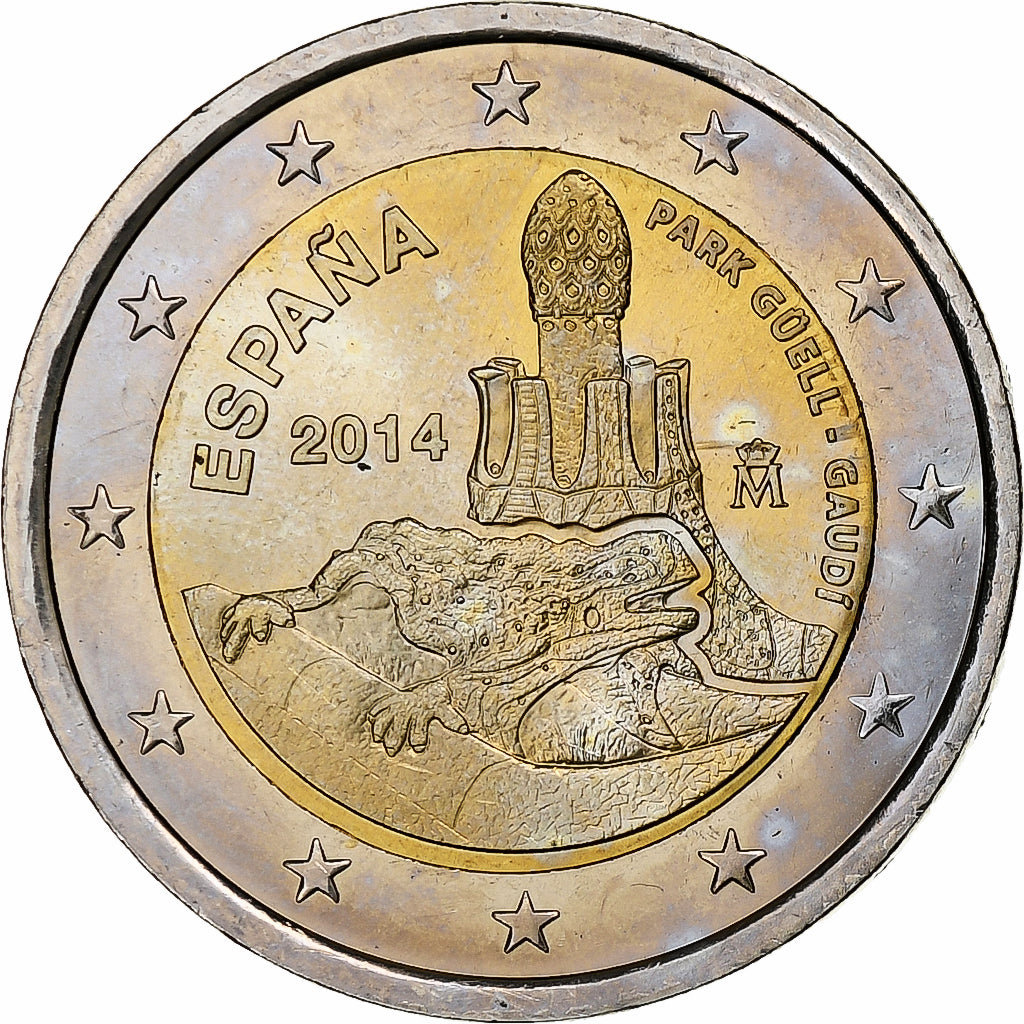Spagna, 2 Euro, Parc Guell, 2014, Madrid, SPL, Bi-metallico