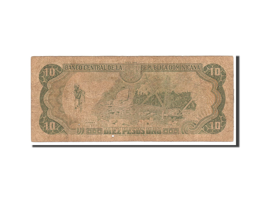 Dominican Republic, 10 Pesos Oro, 1988, KM:119c, Undated, VG(8-10)