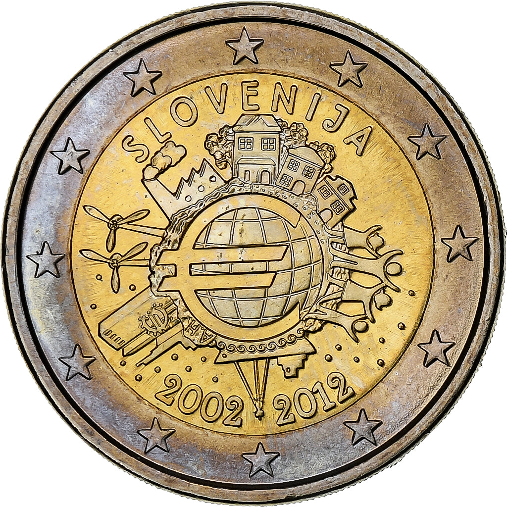 Slovenië, 2 Euro, 10 ans de l'Euro, 2012, UNC-, Bi-Metallic