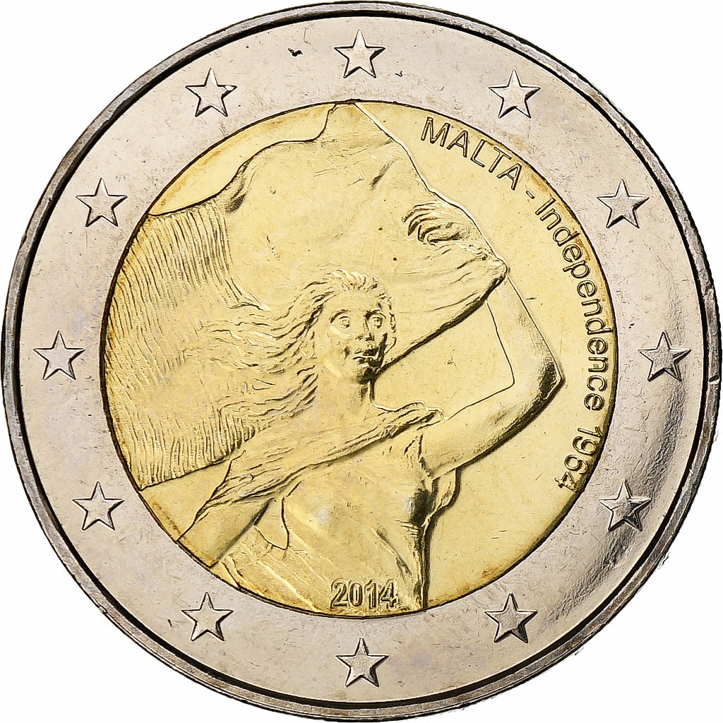 Malta, 2 Euro, 50 ans de l'indépendance, 2014, Paris, MS(63), Bi-Metallic