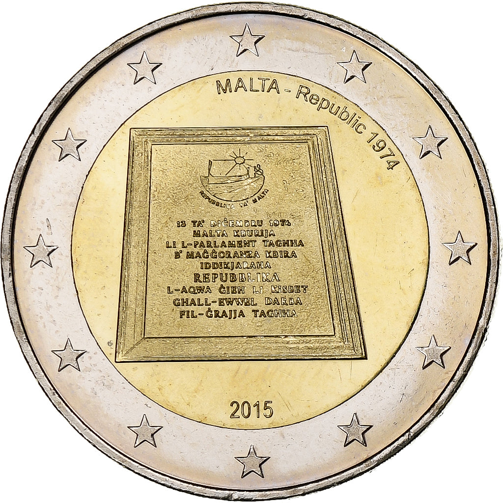 Malta, 2 Euro, Proclamation de la République 1974, 2015, Paris, MS(63)
