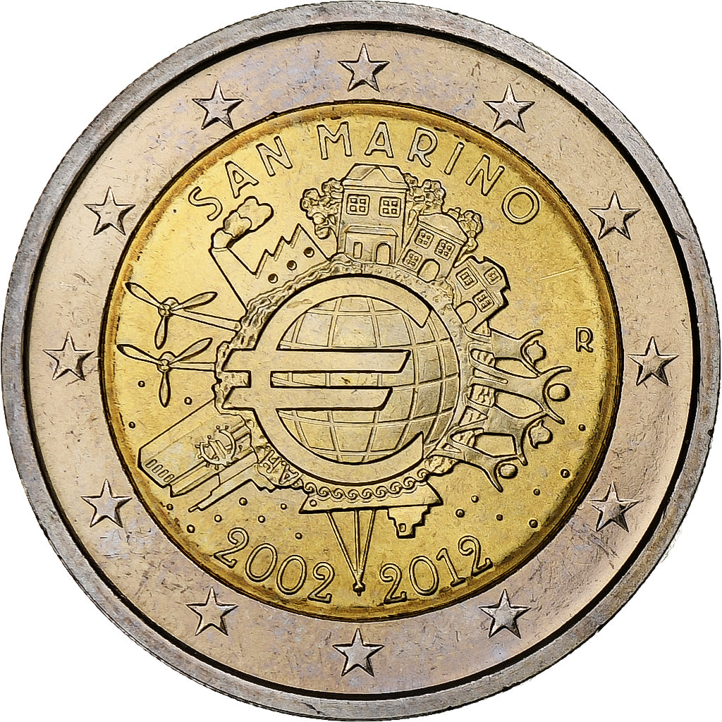 San Marino, 2 Euro, 10 ans de l euro, 2012, Rome, UNZ, Bi-Metallic, KM:519