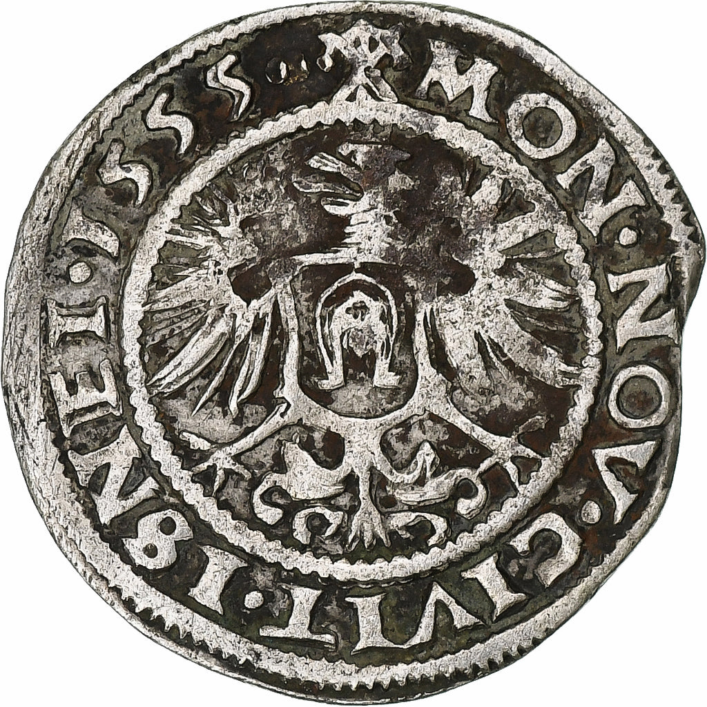 Moneta, Stati tedeschi, Ville de Isny, 3 Kreuzer, 1555, MB+, Argento