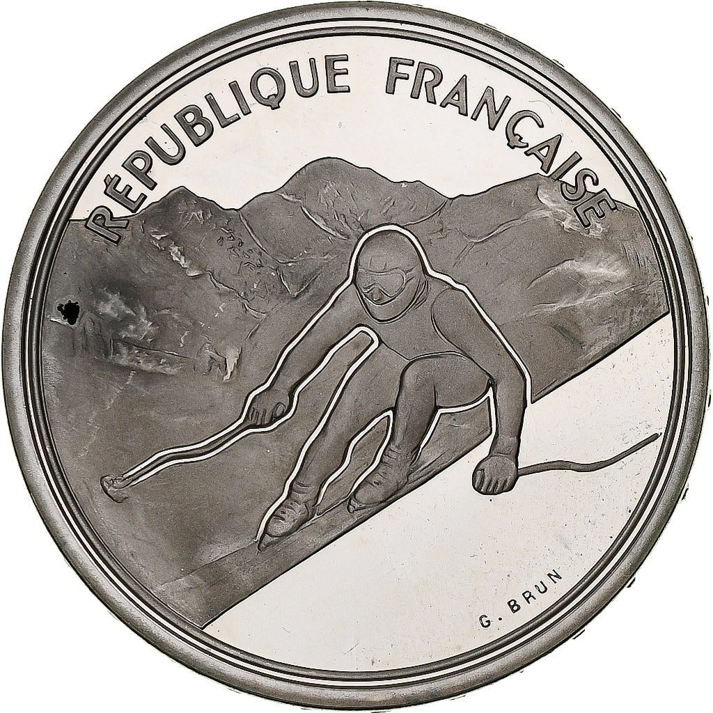 Coin, France, Alpine skiing, 100 Francs, 1989, Albertville 92, MS(63), Silver