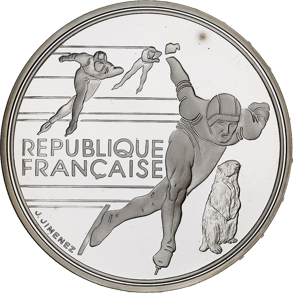 Münze, Frankreich, Speed skaters, 100 Francs, 1990, Albertville 92, STGL