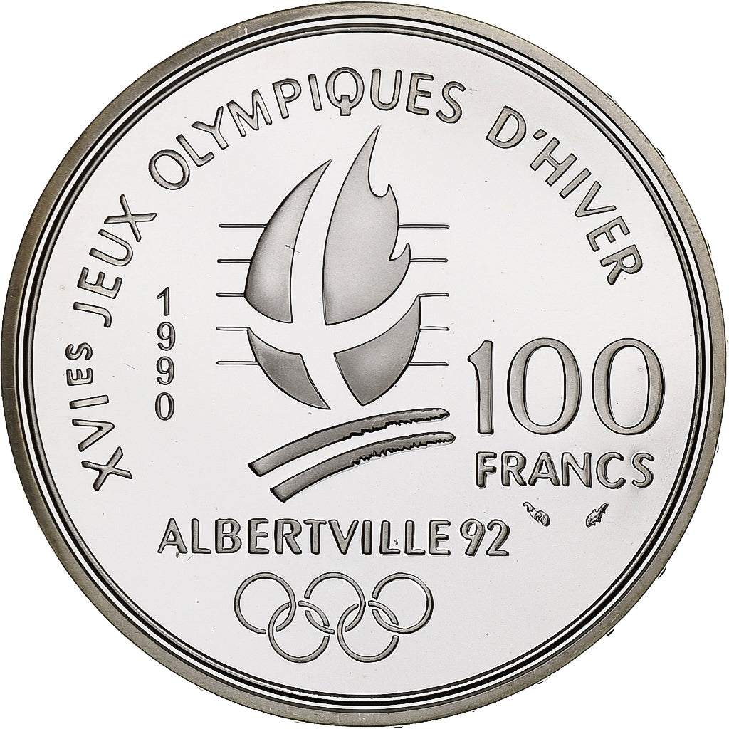 Münze, Frankreich, Speed skaters, 100 Francs, 1990, Albertville 92, STGL