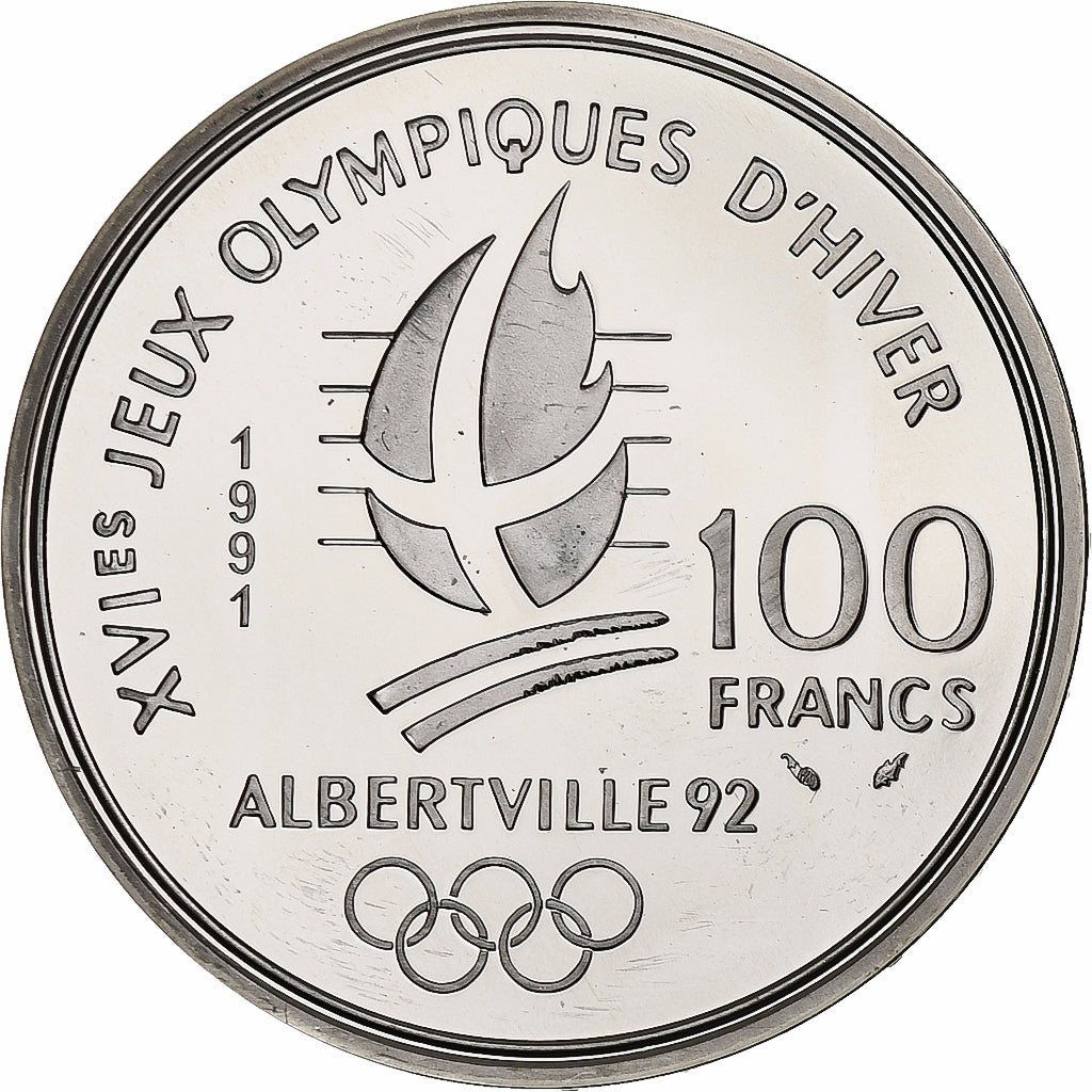 Moneta, Francja, Albertville 1992 - ski de fond, 100 Francs, 1991, MS(65-70)