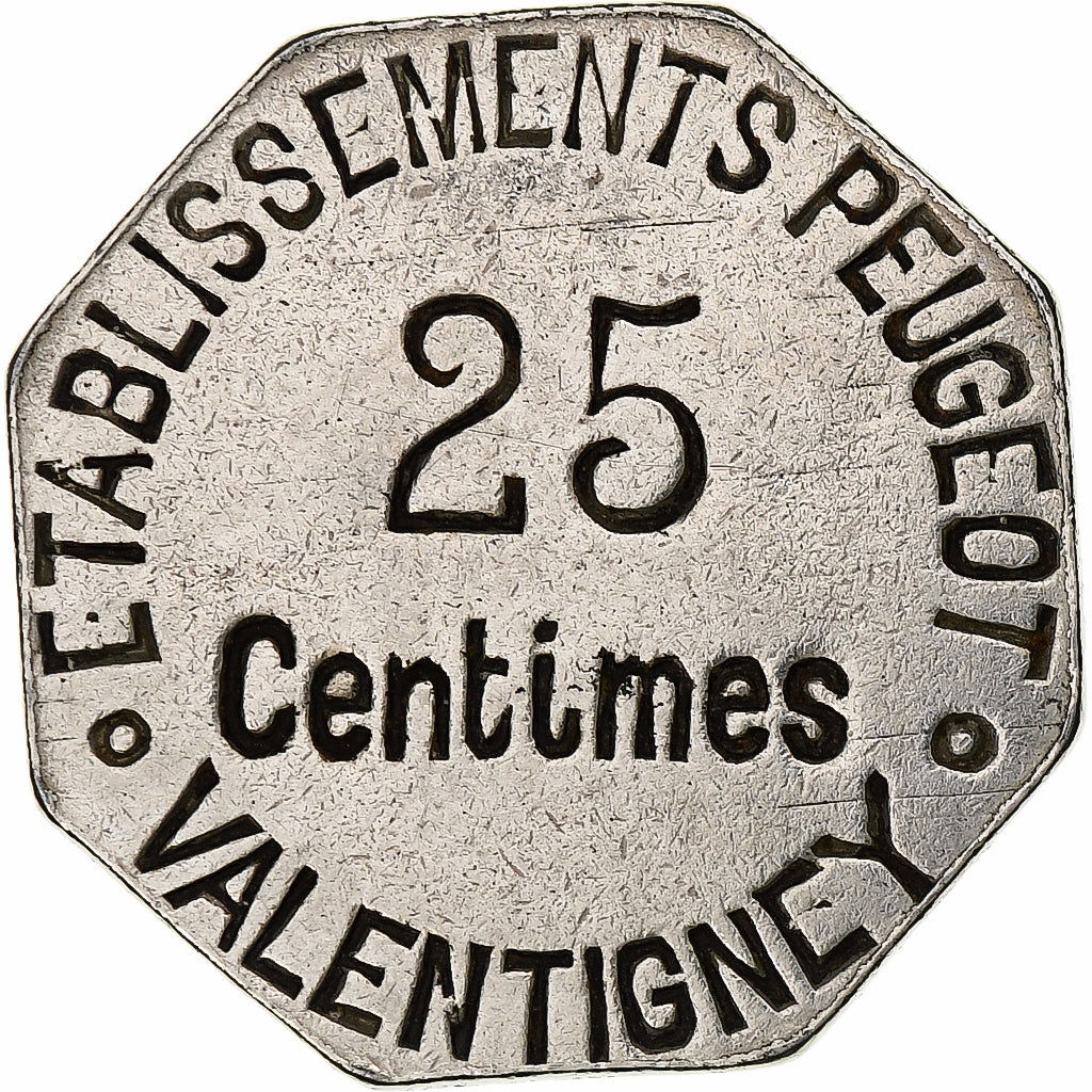 Moneda, Francia, Etablissements Peugeot, Valentigney, Valentigney, 25 Centimes