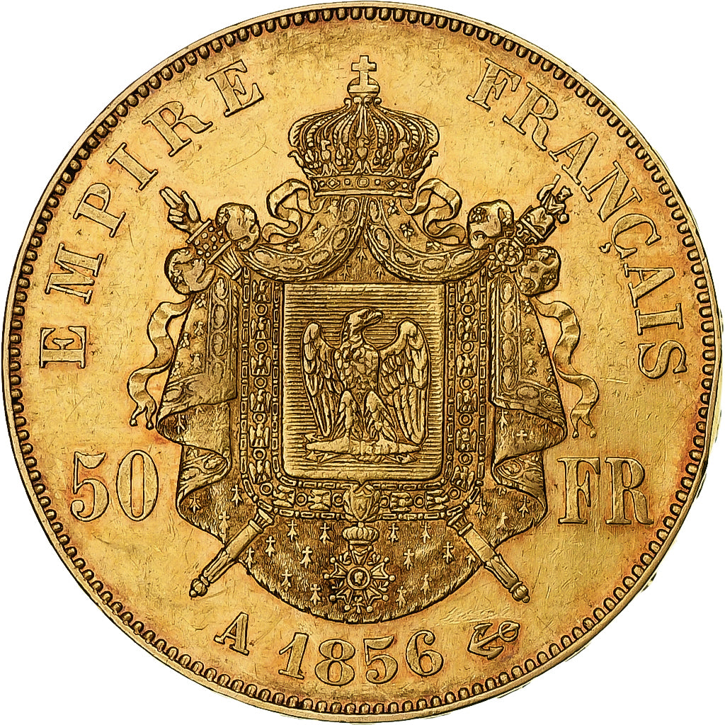 Moneta, Francia, Napoleon III, 50 Francs, 1856, Paris, BB+, Oro, KM:785.1