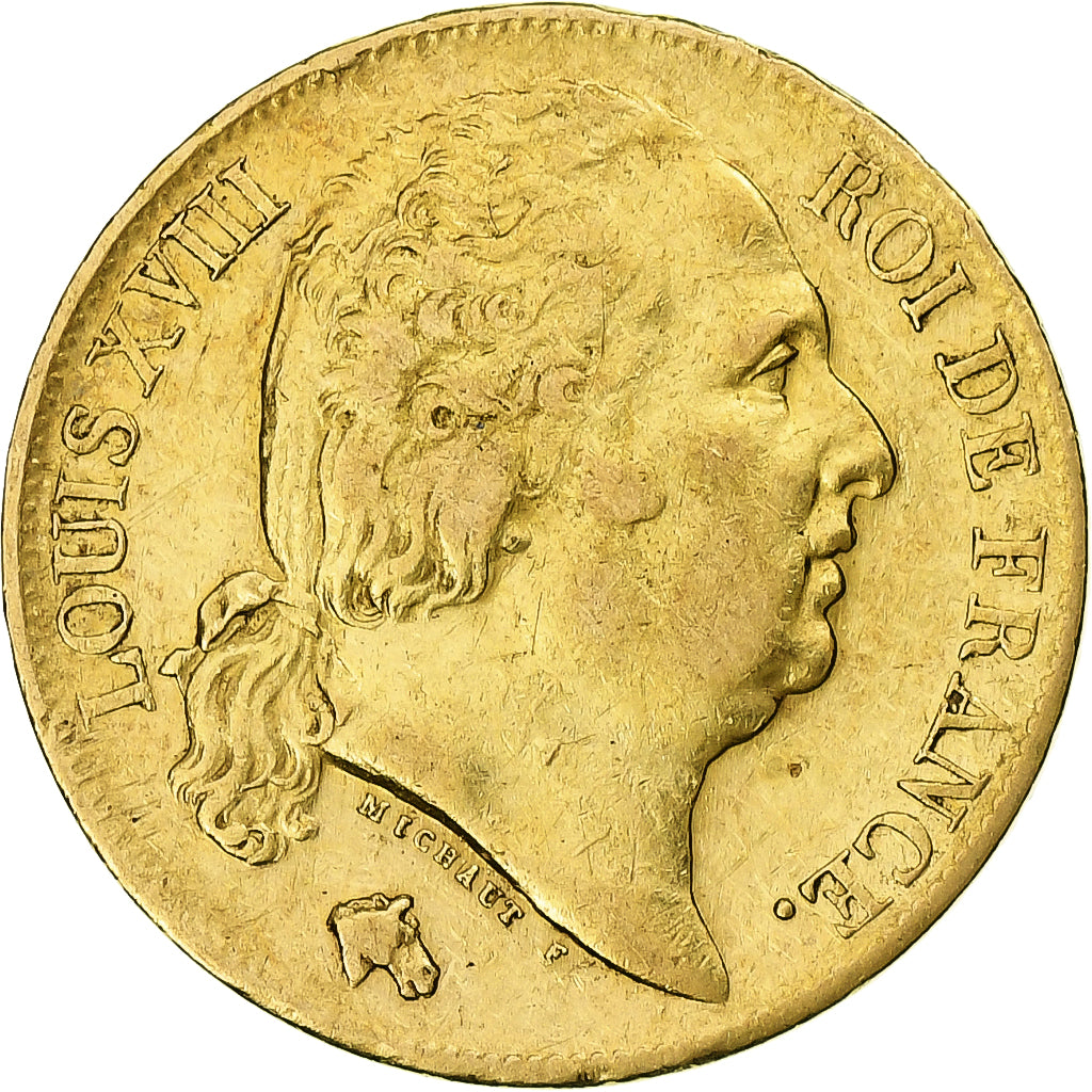 Frankreich, Louis XVIII, 20 Francs, Louis XVIII, 1818, Paris, Gold, SS+