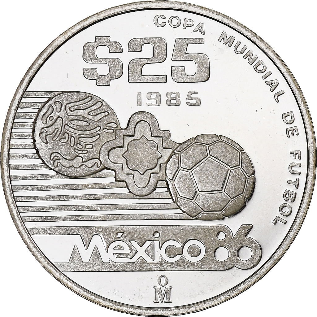 Moneda, México, 25 Pesos, 1985, Mondial de football 86.BE, SC, Plata, KM:503