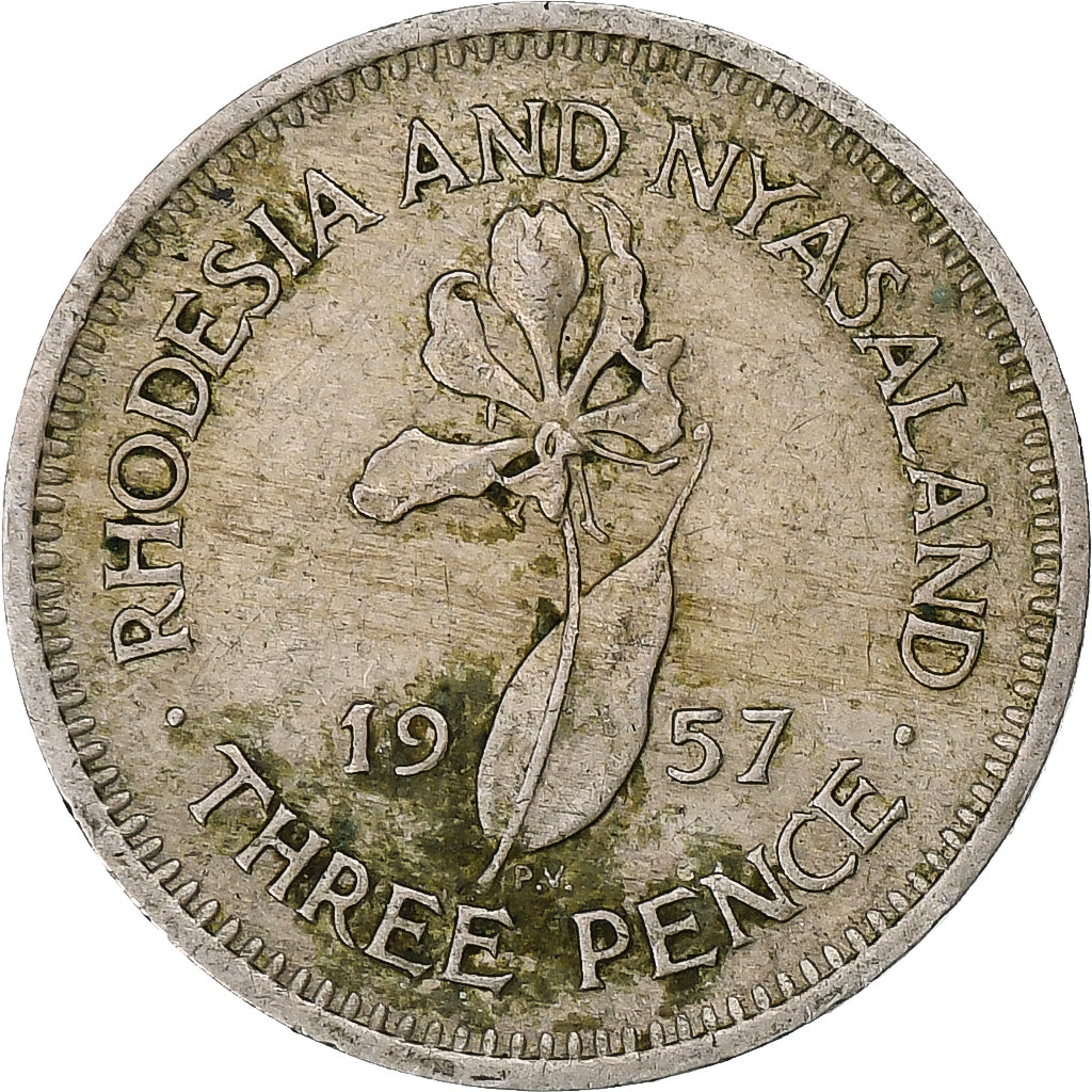 Moneda, Rodesia y Nyasalandia, Elizabeth II, 3 Pence, 1957, British Royal Mint