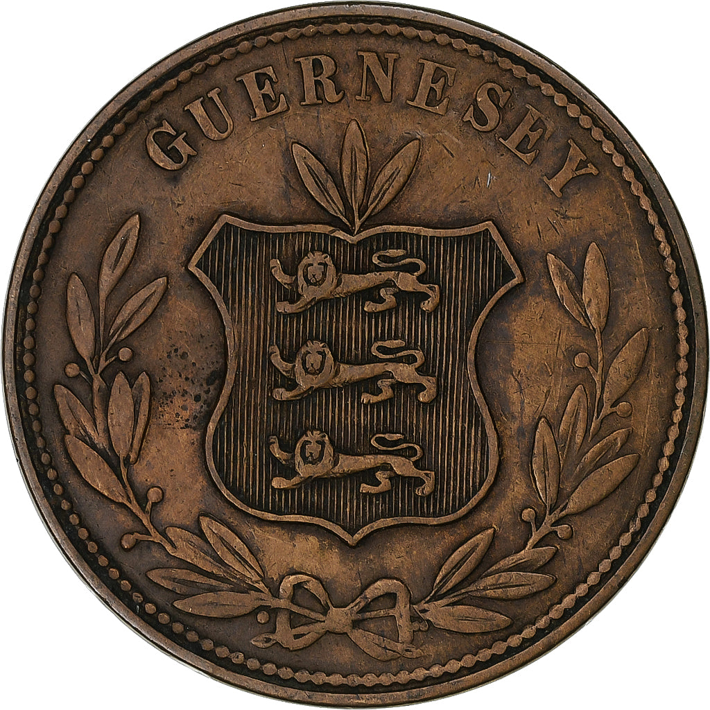 Coin, Guernsey, 8 Doubles, 1864, Heaton, Birmingham, EF(40-45), Bronze, KM:7