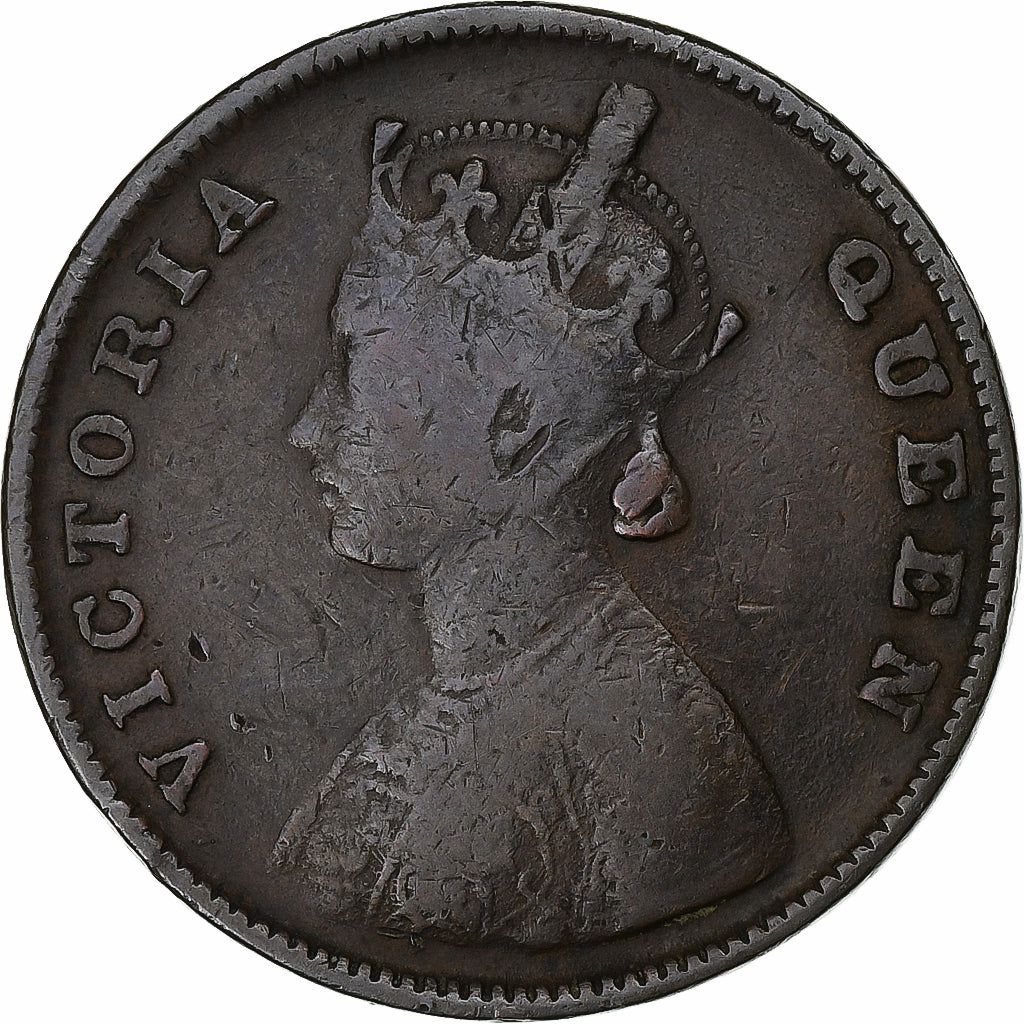 Moneda, INDIA BRITÁNICA, Victoria, 1/2 Anna, 1862, BC+, Cobre, KM:468