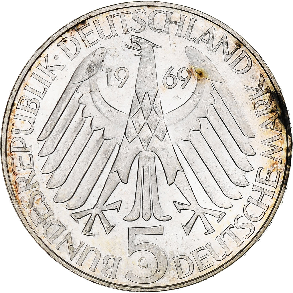 Coin, GERMANY - FEDERAL REPUBLIC, 5 Mark, 1969, Karlsruhe, Germany, AU(55-58)