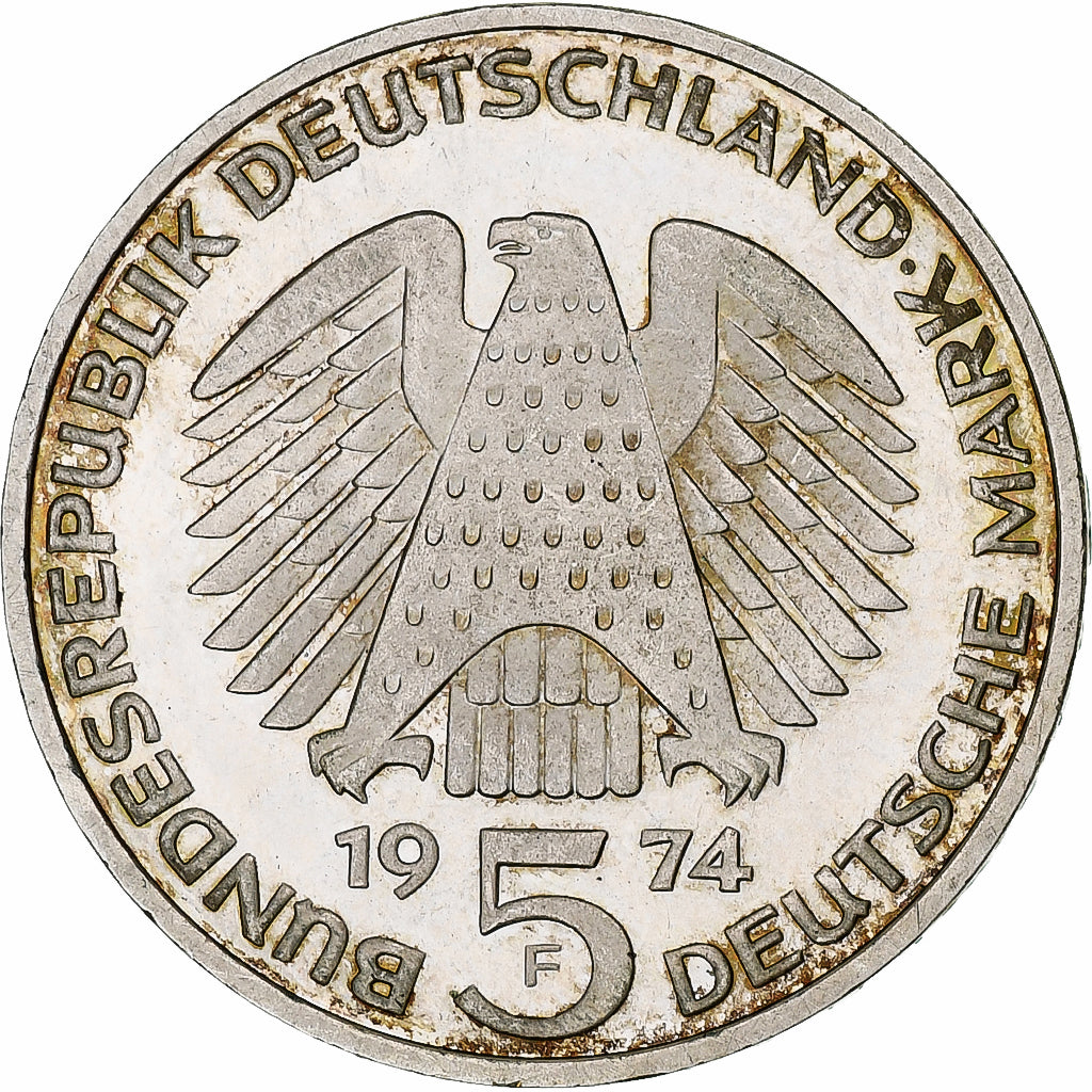 Coin, GERMANY - FEDERAL REPUBLIC, 5 Mark, 1974, Stuttgart, Germany, AU(55-58)