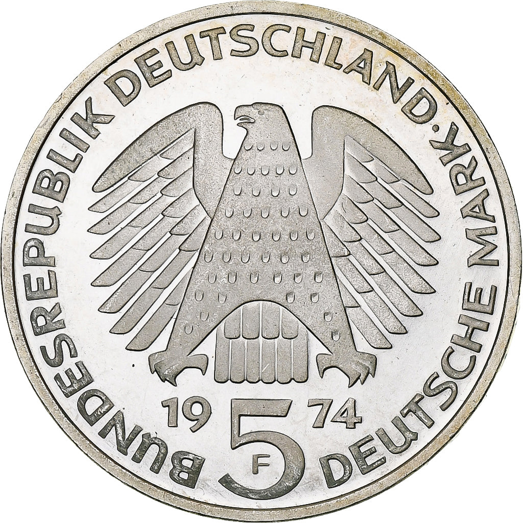 Coin, GERMANY - FEDERAL REPUBLIC, 5 Mark, 1974, Stuttgart, Germany, MS(63)