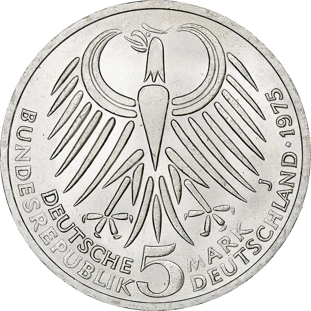 Moneta, GERMANIA - REPUBBLICA FEDERALE, 5 Mark, 1975, Hamburg, Germany, SPL