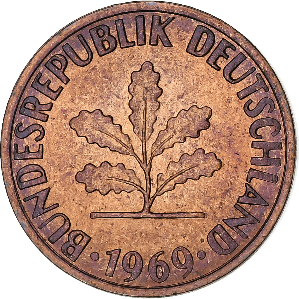 Münze, Bundesrepublik Deutschland, Pfennig, 1969, Karlsruhe, VZ, Copper Plated