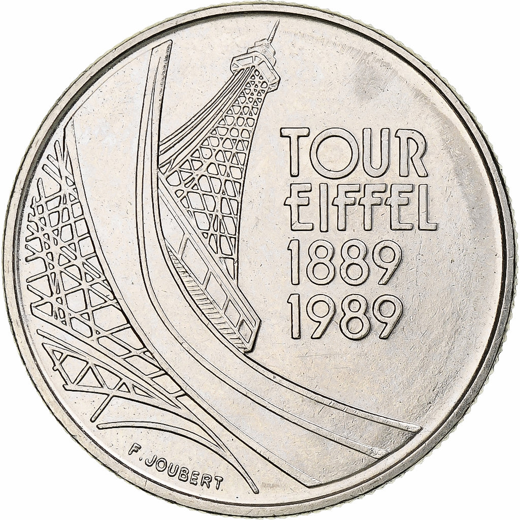 França, 5 Francs, Tour Eiffel, 1989, Paris, Níquel, AU(55-58), Gadoury:772