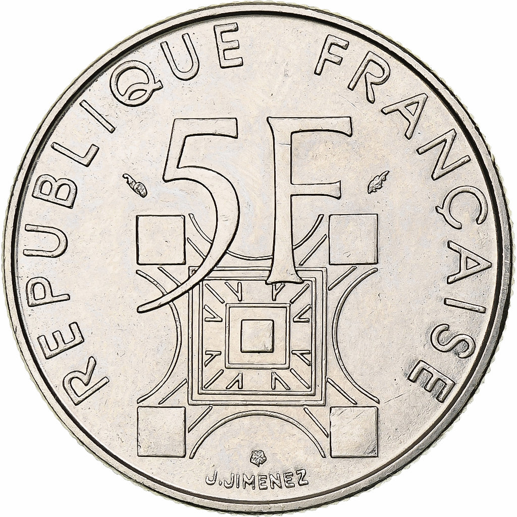 França, 5 Francs, Tour Eiffel, 1989, Paris, Níquel, AU(55-58), Gadoury:772