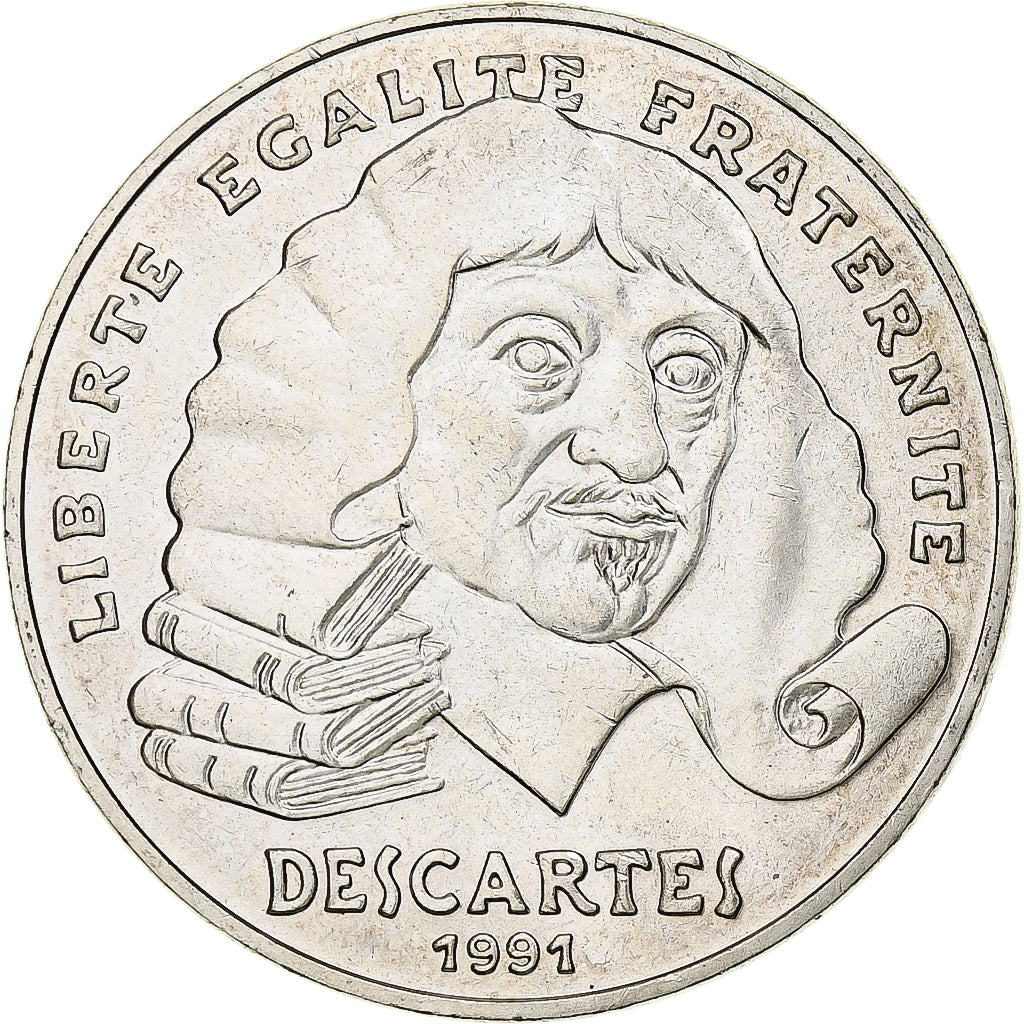 Munten, Frankrijk, Descartes, 100 Francs, 1991, Paris, PR, Zilver, KM:996