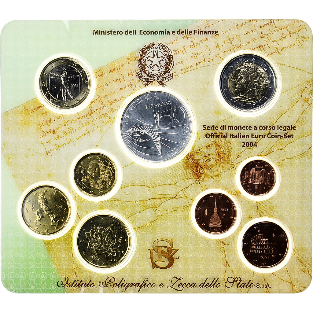Italy, 1 cent to 5 euro, 2004, Rome, MS(65-70)