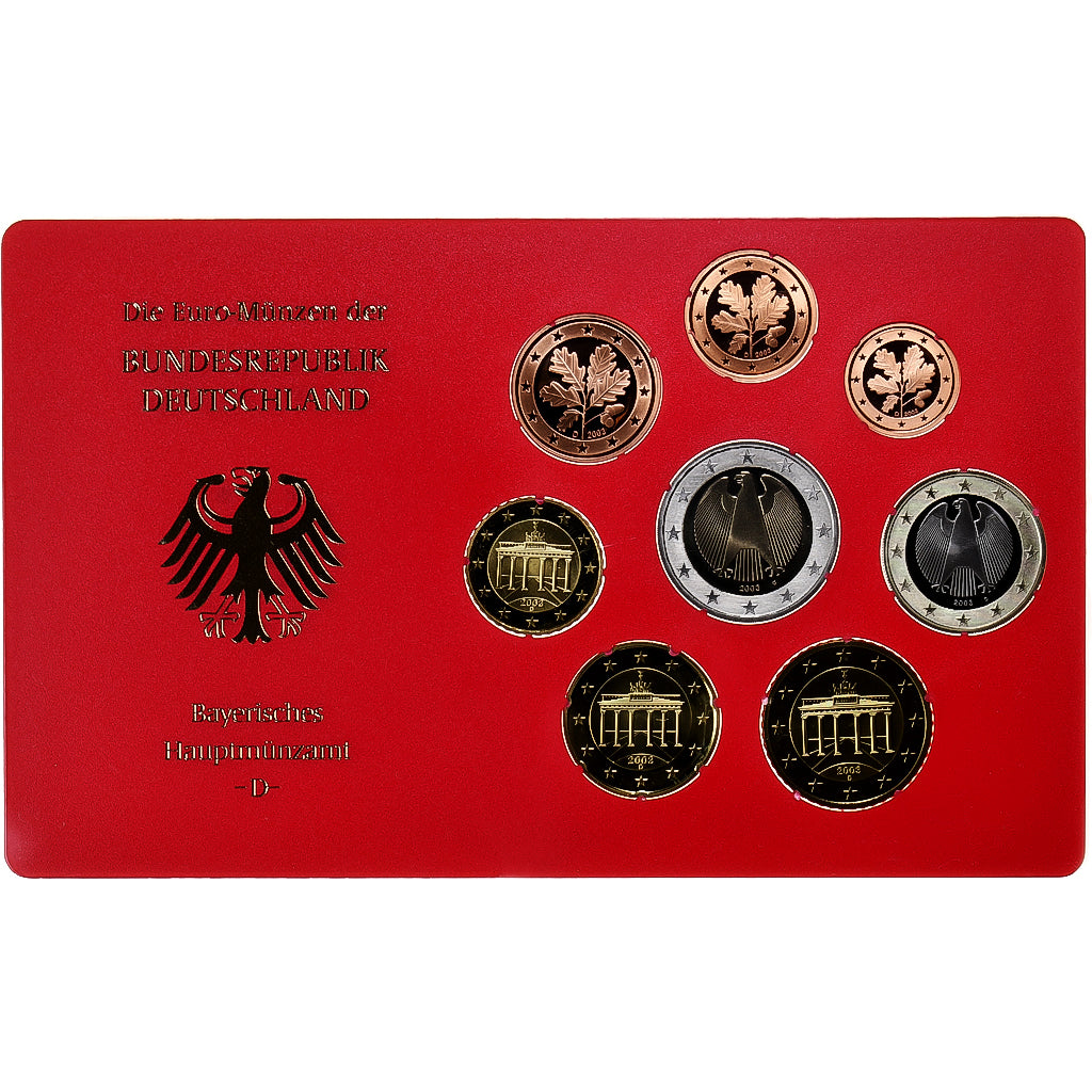 Deutschland, 1 Cent to 2 Euro, 2003, Munich, Proof, STGL