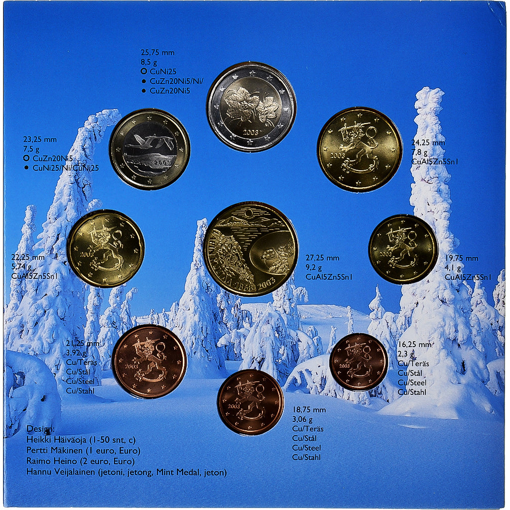 Finlandia, 1 Cent to 2 Euro, euro set - gold panning, 2003, Mint of Finland, BU