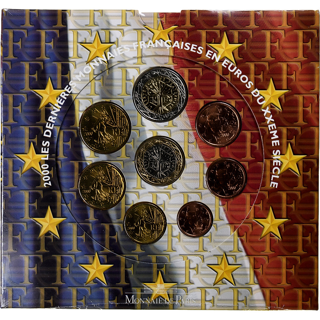 France, 1 Cent to 2 Euro, 2000, Monnaie de Paris, BU, FDC