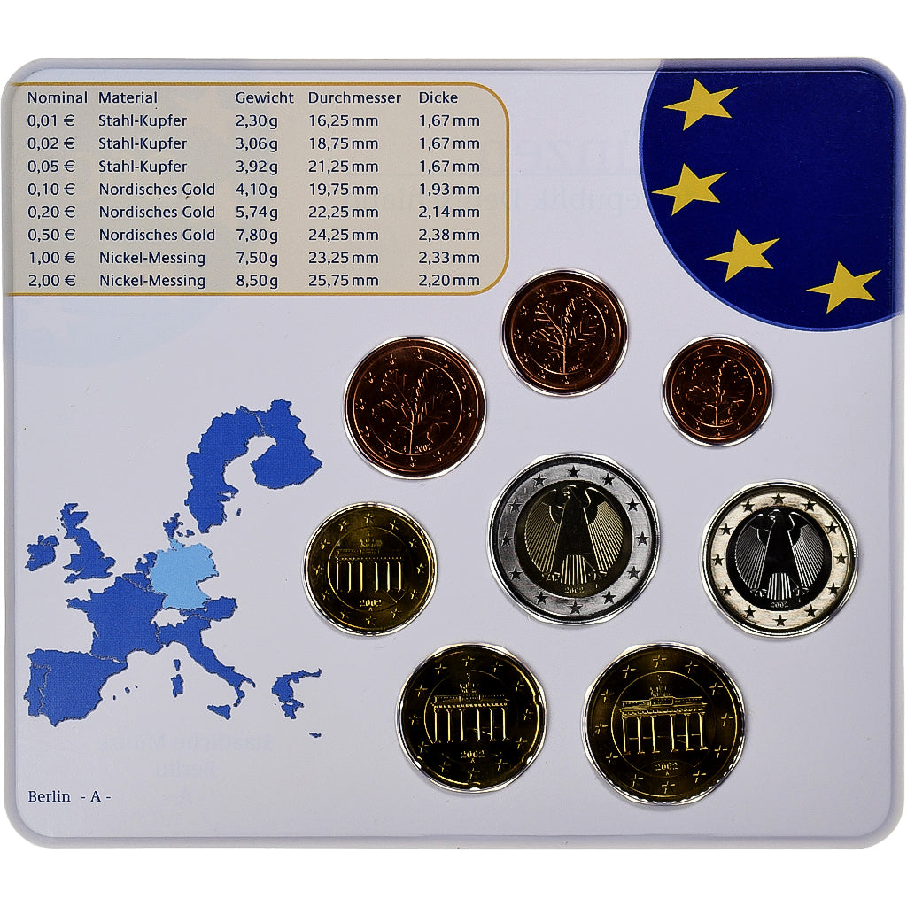 Alemanha, 1 Cent to 2 Euro, 2002, Berlin, euro set, MS(65-70), N/D