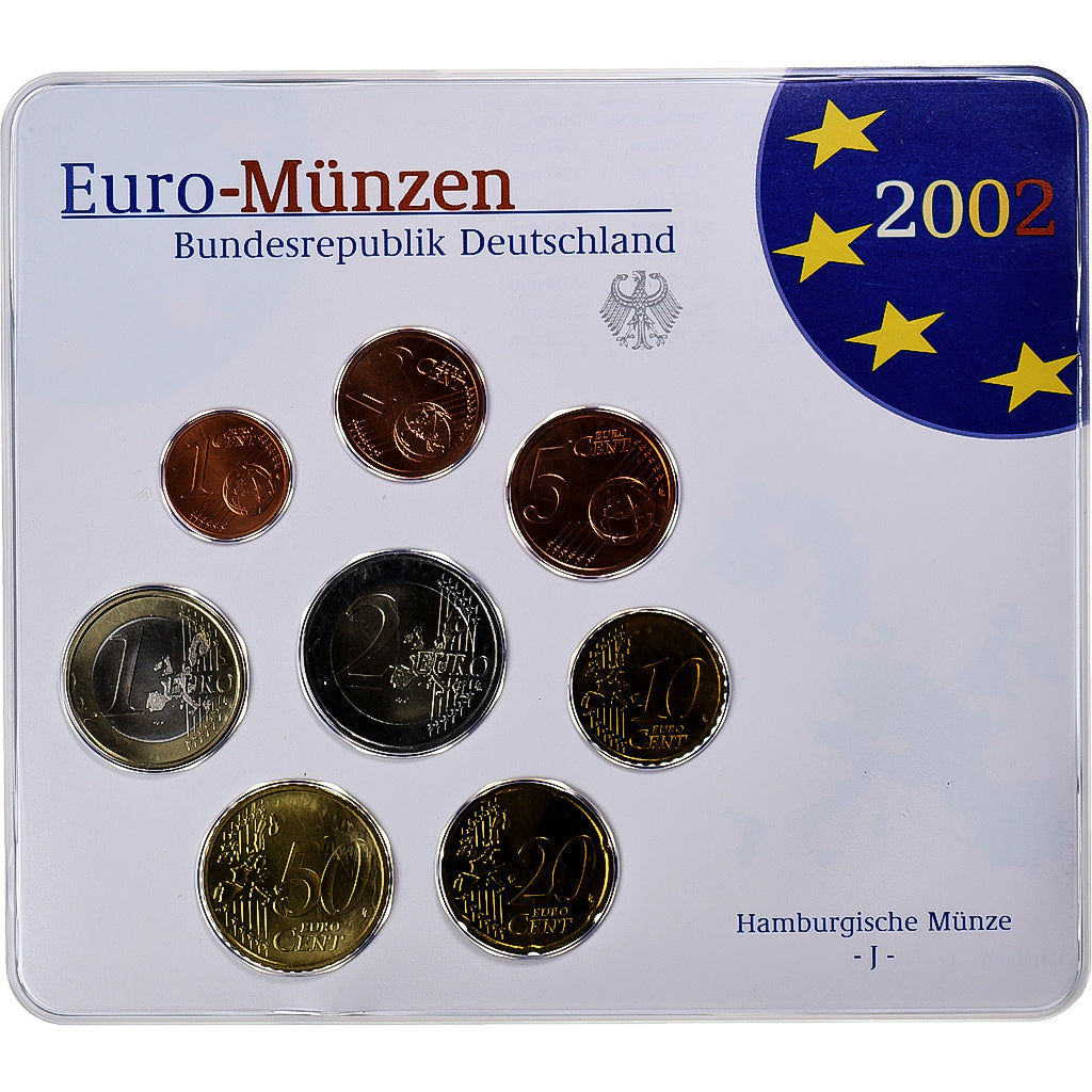 Germany, 1 Cent to 2 Euro, 2002, Hamburg, euro set, MS(65-70)