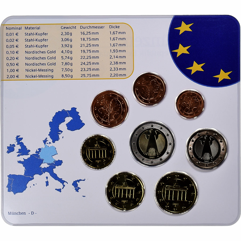 Deutschland, 1 Cent to 2 Euro, 2002, Munich, euro set, STGL