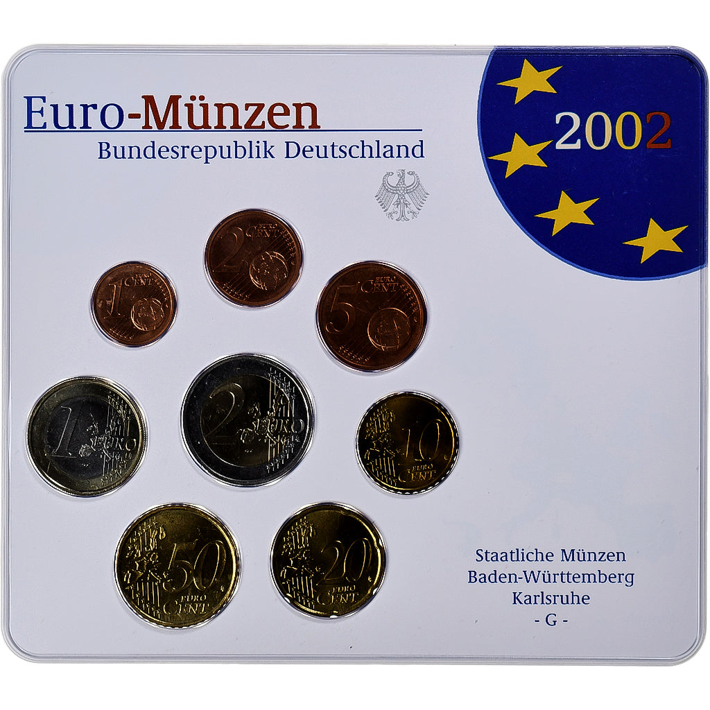 Germany, 1 Cent to 2 Euro, 2002, Karlsruhe, euro set, MS(65-70)