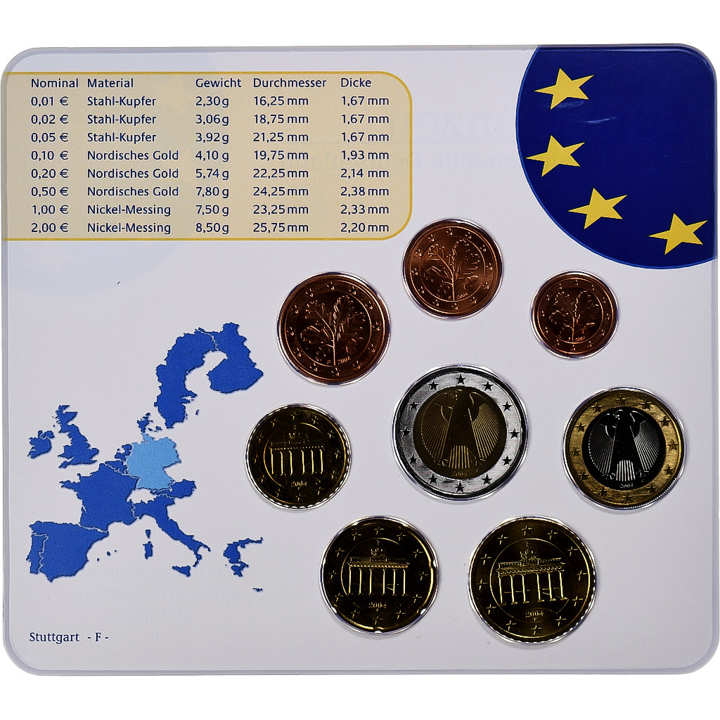 Deutschland, 1 Cent to 2 Euro, 2004, Stuttgart, Set Euro, STGL