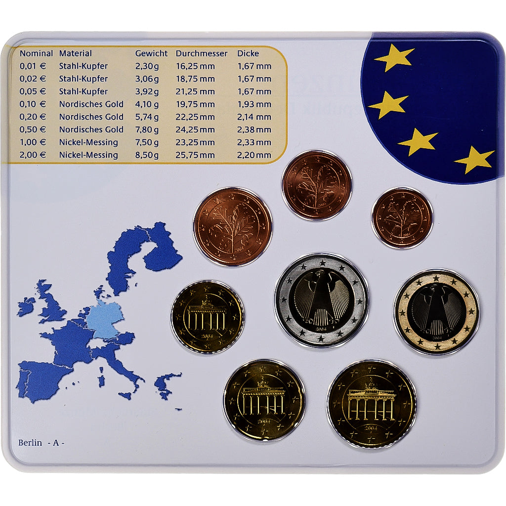 Allemagne, 1 Cent to 2 Euro, 2004, Berlin, Set Euro, FDC